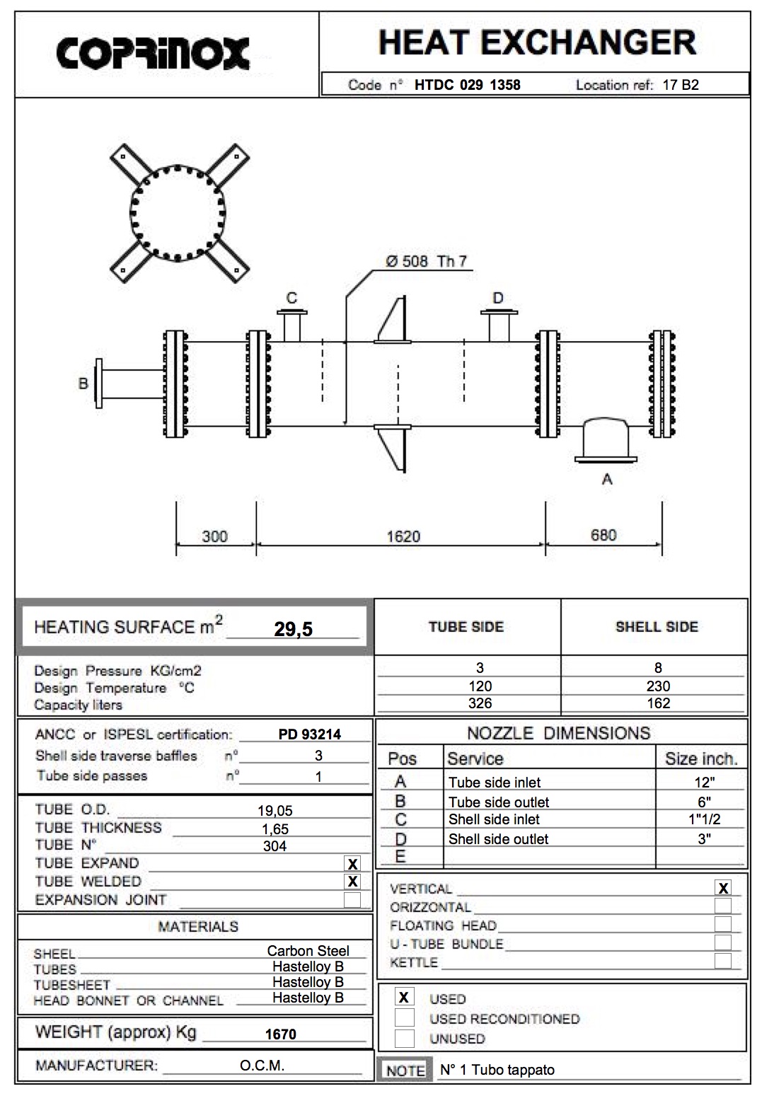 Usato Scambiatore di calore O.C.M. da 29,5 metri quadrati