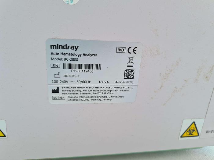 Used Mindray BC-2800 Auto Hematology Analyzer
