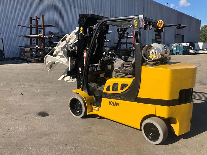 Used 12,000 POUND YALE ROLL CLAMP TRUCK MODEL GLC120VXPRS W/ 72" CLAMP MFG. 2015 LOWERED MAST 92"