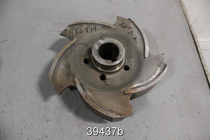 Used Goulds 3175 4x6x14, 4x10x14 Pump Impeller, 5-Vane, Stainless Steel, 12" Diameter, 57895 #39437