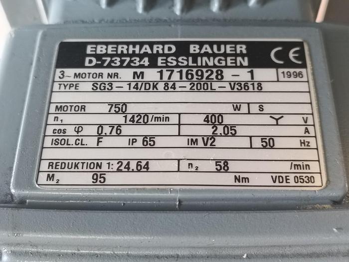 Gebraucht Kegelrad Getriebemotor mit Bremse, 58rpm, SG3-14/DK84-200L-V3618, Bauer, gebraucht-Top