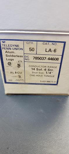 NEW LA-6  ALUMINUM SOLDERLESS LUGS 50QTY 785037-44608, 1/4" (101)