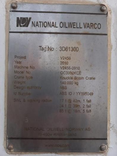 Used NOV 85 tons Knuckle boom crane 2010 built excellent condition