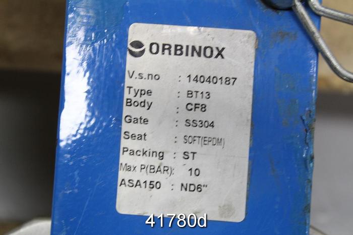 Used Orbinox BT13 6" Hand Operated Knife Gate Valve #41780