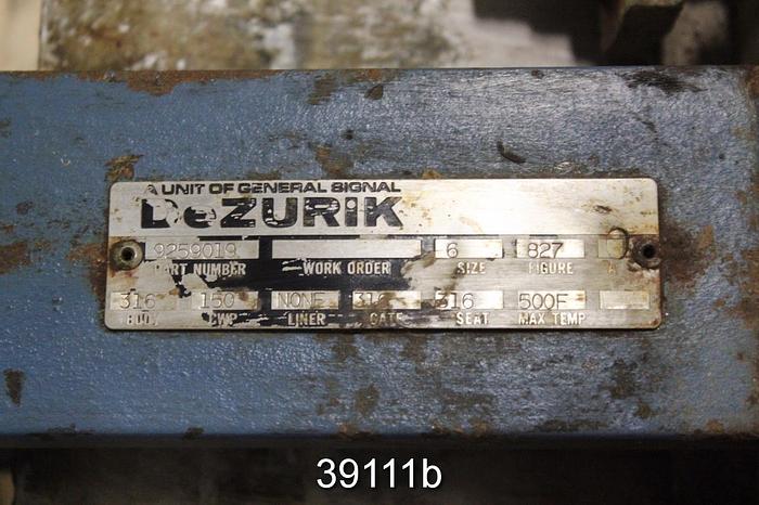 Used Dezurik 6" Hand Operated Knife Gate Valve #39111