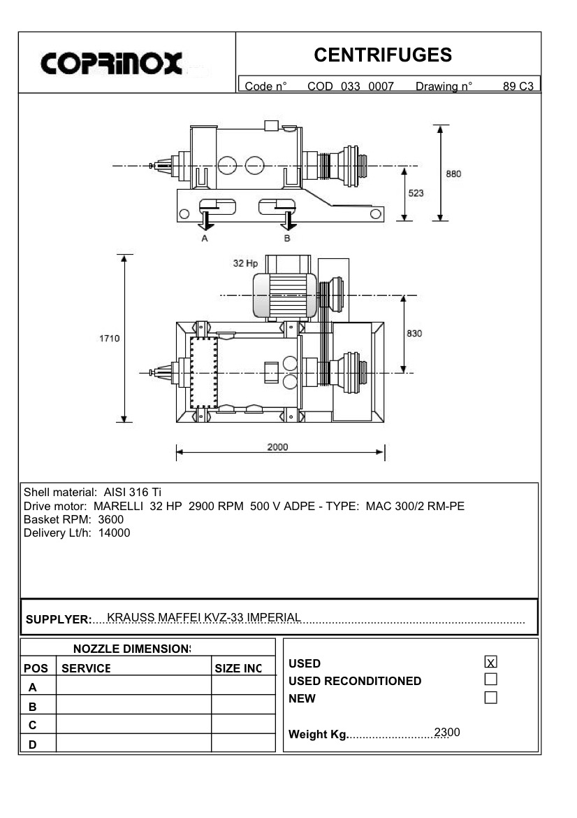 Used Krauss Maffei KVZ33 decanter centrifuge