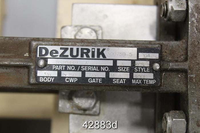 Used Dezurik 3" Hand Operated Knife Gate Valve #42883