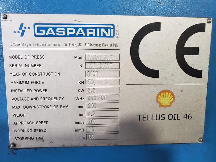 Used 7' GASPARINI "XB502000" 50TON 4AXIS CNC HYDRAULIC PRESS BRAKE