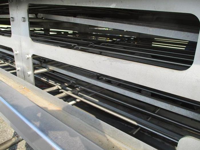 Used STEAM FIRED BLANCHER, 48" W X 16' LONG, TRIPLE PASS, OVERHEAD FRAMEWORK FOR HOISTING CANOPY, ALL STAINLESS STEEL M2003M