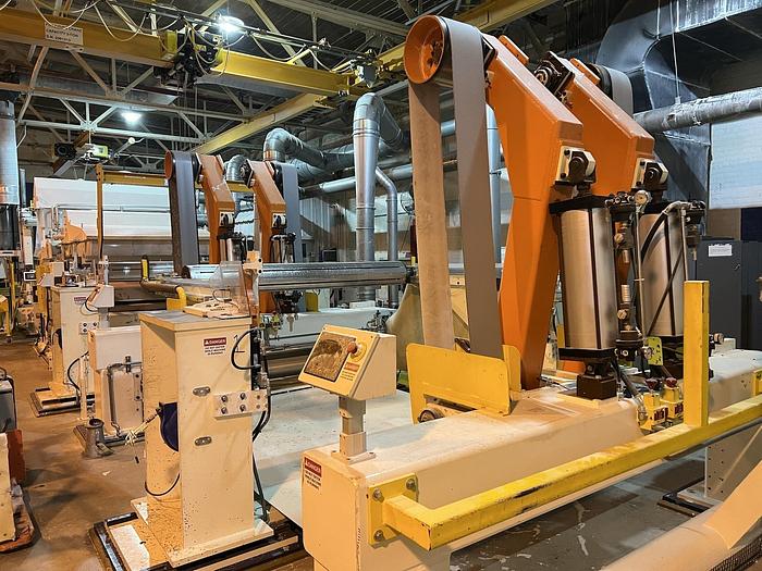 Used 84" WIDE ASSOCIATED MACHINE DESIGN BELT DRIVEN UNWIND STANDS 84" DIAMETER (2)