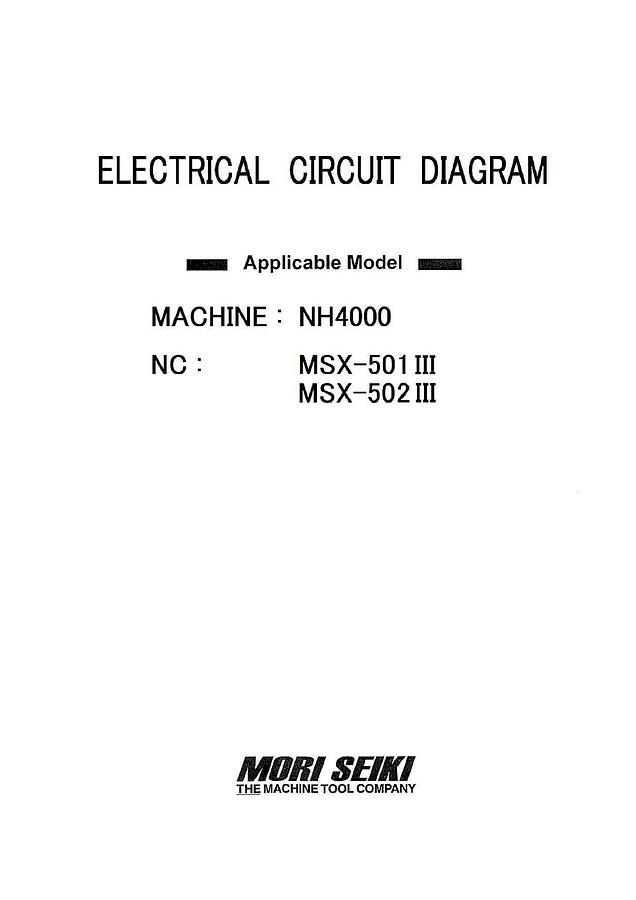 Used Manual for Used Mori Seiki Machine Model NH4000 (MSX-501 III, MSX-502 III) – Electrical Circuit Diagram