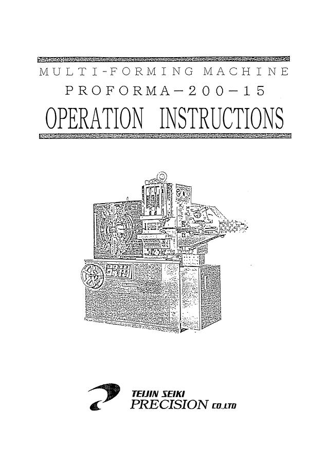Used Manual for Used Teijin Seiki Multi-Forming Machine Proforma-200-15 – Operation Instructions