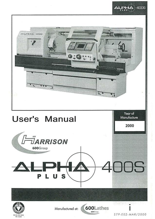 Used Manual for Used Harrison Alpha 400S Plus – User's Manual