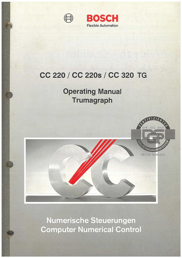 Used Manual for Used Bosch Machine Computer Numerical Control Trumagraph CC 220/220s/320 TG – Operating Manual