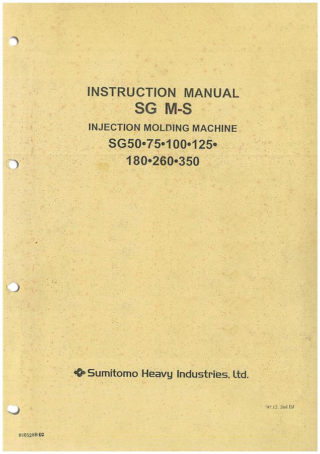 Used Manual for Used Sumitomo Injection Molding Machine SG Series M-S – Instruction Manual