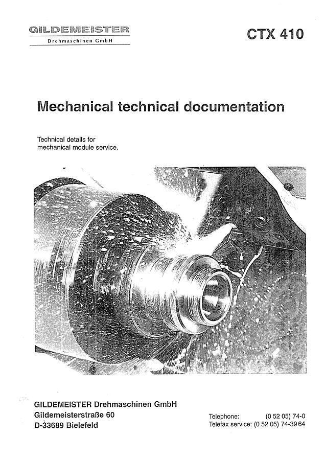 Used Manual for Used DMG Gildemeister Mechanical Machine Module CTX 410 – Mechanical Technical Documentation