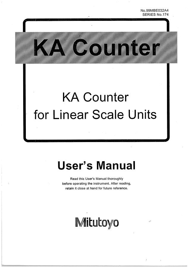 Used Manual for Used Mitutoyo KA Counter DRO for Linear Scale Units – User's Manual