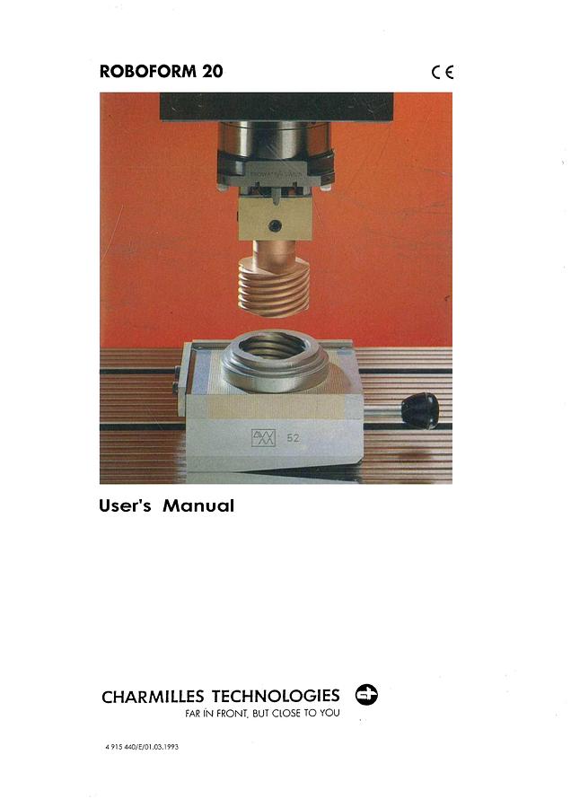 Used Manual for Used Charmilles Machine EDM Roboform 20 – User's Manual