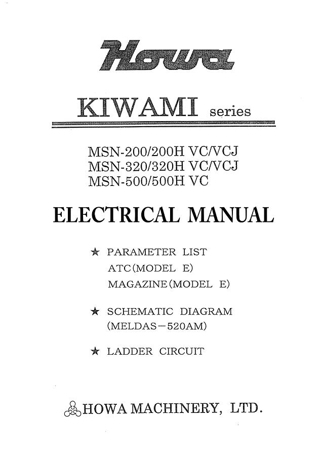 Used Manual for Used Howa Kiwami Series MSN-200/200H, MSN-320/320H VC/VCJ, MSN-500/500H VC – Electrical Manual