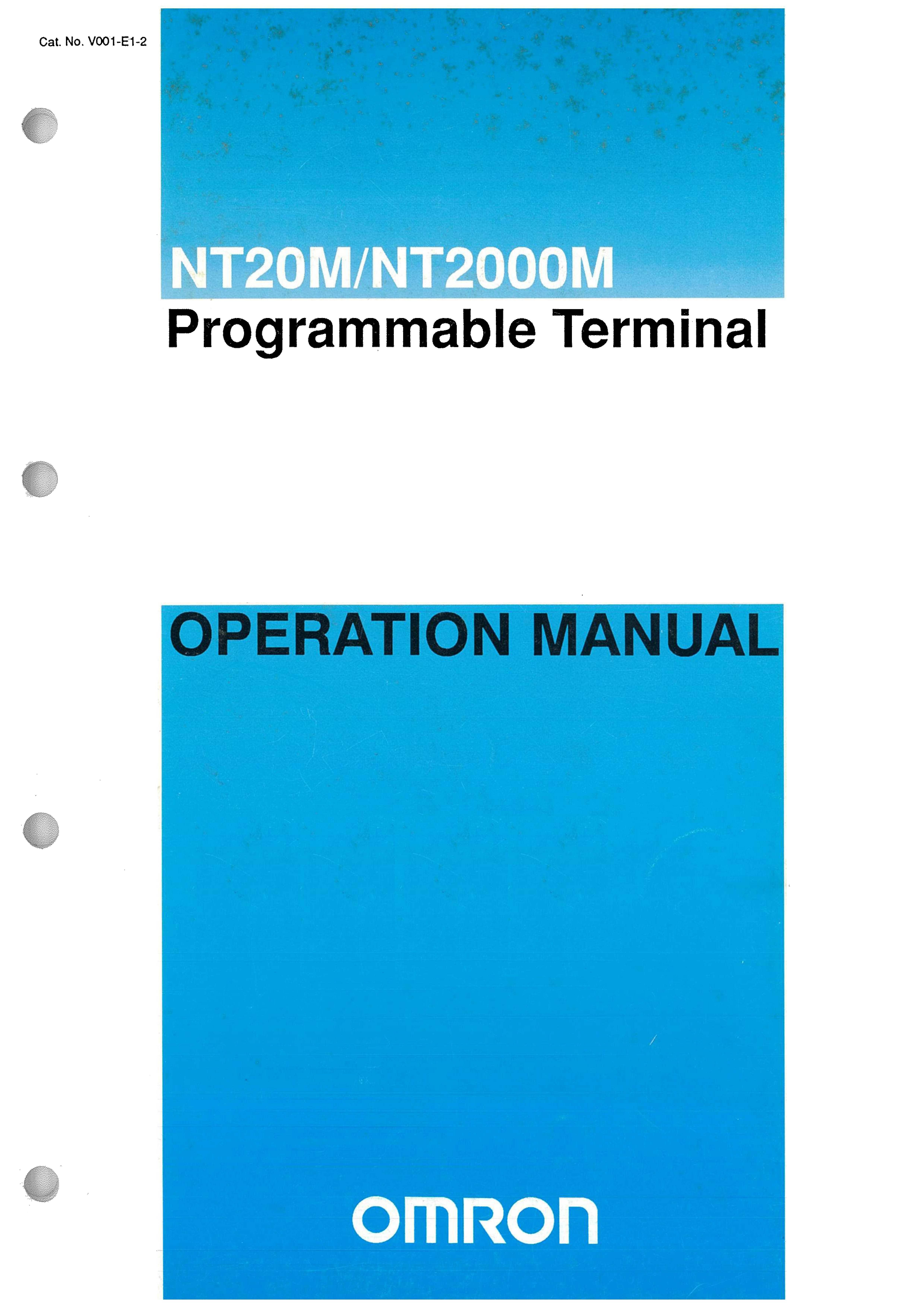Used Manual for Used Omron Programmable Terminal NT20M/NT2000M – Operation Manual