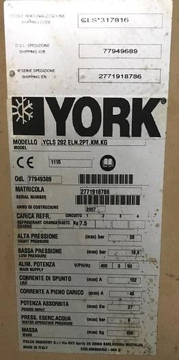 Used YORK WATER COOLING UNIT, type YCLA 202 ELN/NSP