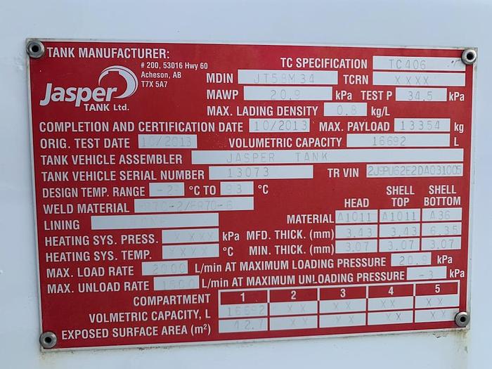 Used 2013 JASPER TC406 SPEC TANK