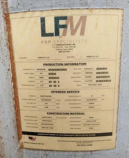 Used TK-17: 470 Gallon Vertical Tank