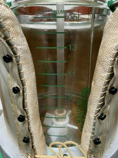 Used Chemglass 15 Liter Glass Reactor w/ Overhead Stirrer & Heating Pad & Mantle