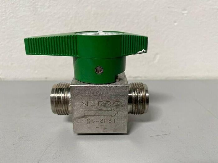 Used Nupro SS-8P6T-TE Stainless Steel Plug Valve w/ 3/4" Fitting