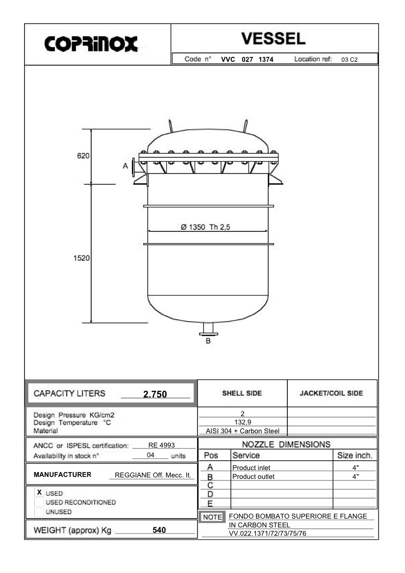 Used REGGIANE tank Off. Mecc. It. From 2750 Liters