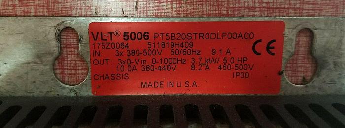 Used Danfoss VLT 5006 VFD PT5B20STR0DLF00AC0 3.7kW 5HP 3phase 460-500v 480 UPS RED