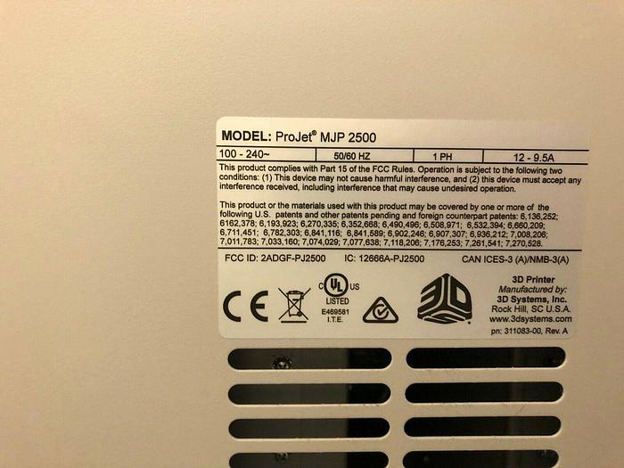 Used 2018 3D Systems ProJet MJP 2500 Plus