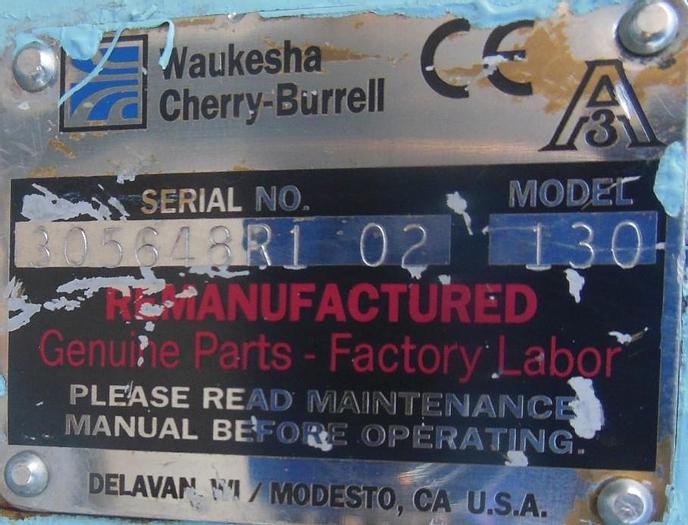Used Pump, Positive, Waukesha, Mdl 130, S/st, 7.5 HP, 3" #S742871