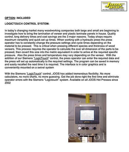 Used 2020 Joos  HP 120 OP Hot Press