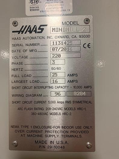 Used 2016 HAAS MINI MILL 2, LIKE NEW, PROBE, RIGID TAPPING, BRAND NEW VICE