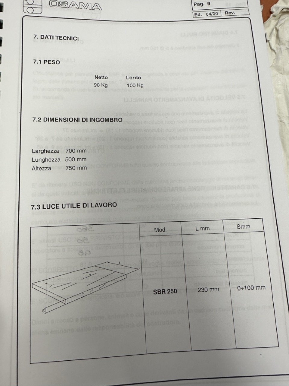 Usato Osama SBR-250 Spalmacolla