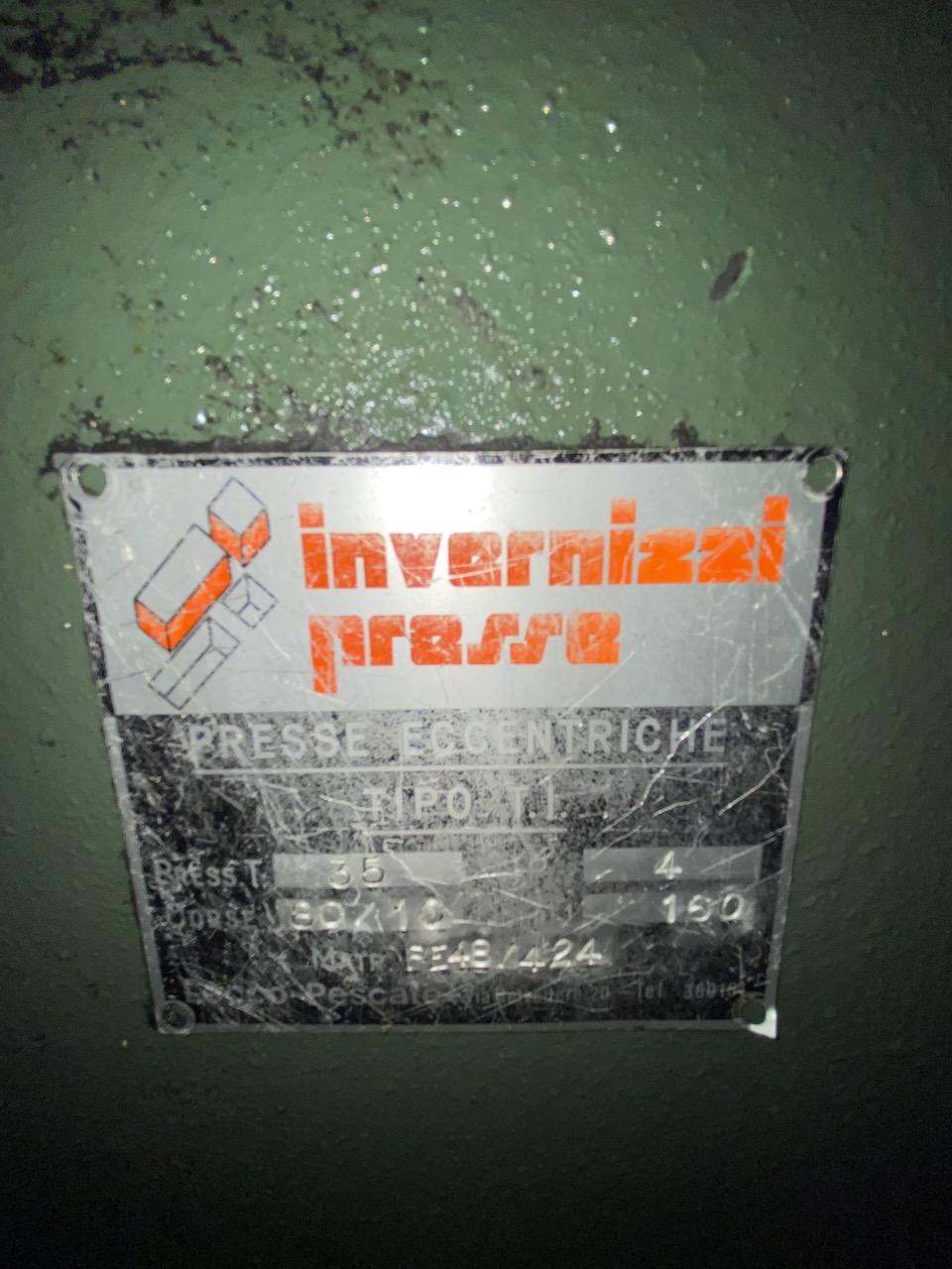 Usato Pressa eccentrica marca Invernizzi modello T/35 FZ, 35 tonnellate