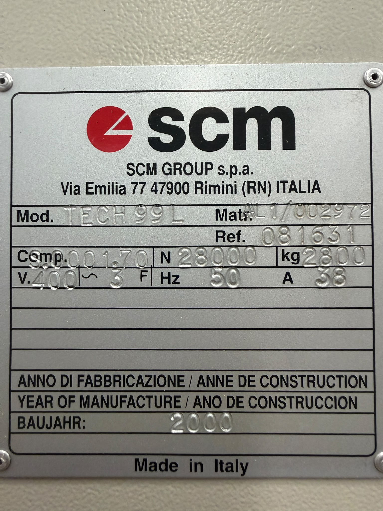 Usato 2000 SCM Tech 99L Centro di lavoro
