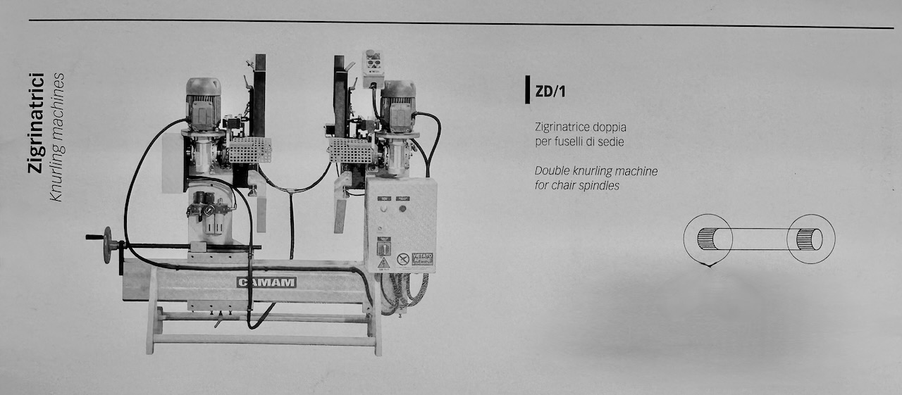 Usato Camam ZD/1 Zigrinatrice doppia per fuselli tondi di sedia o simili, con caricatore