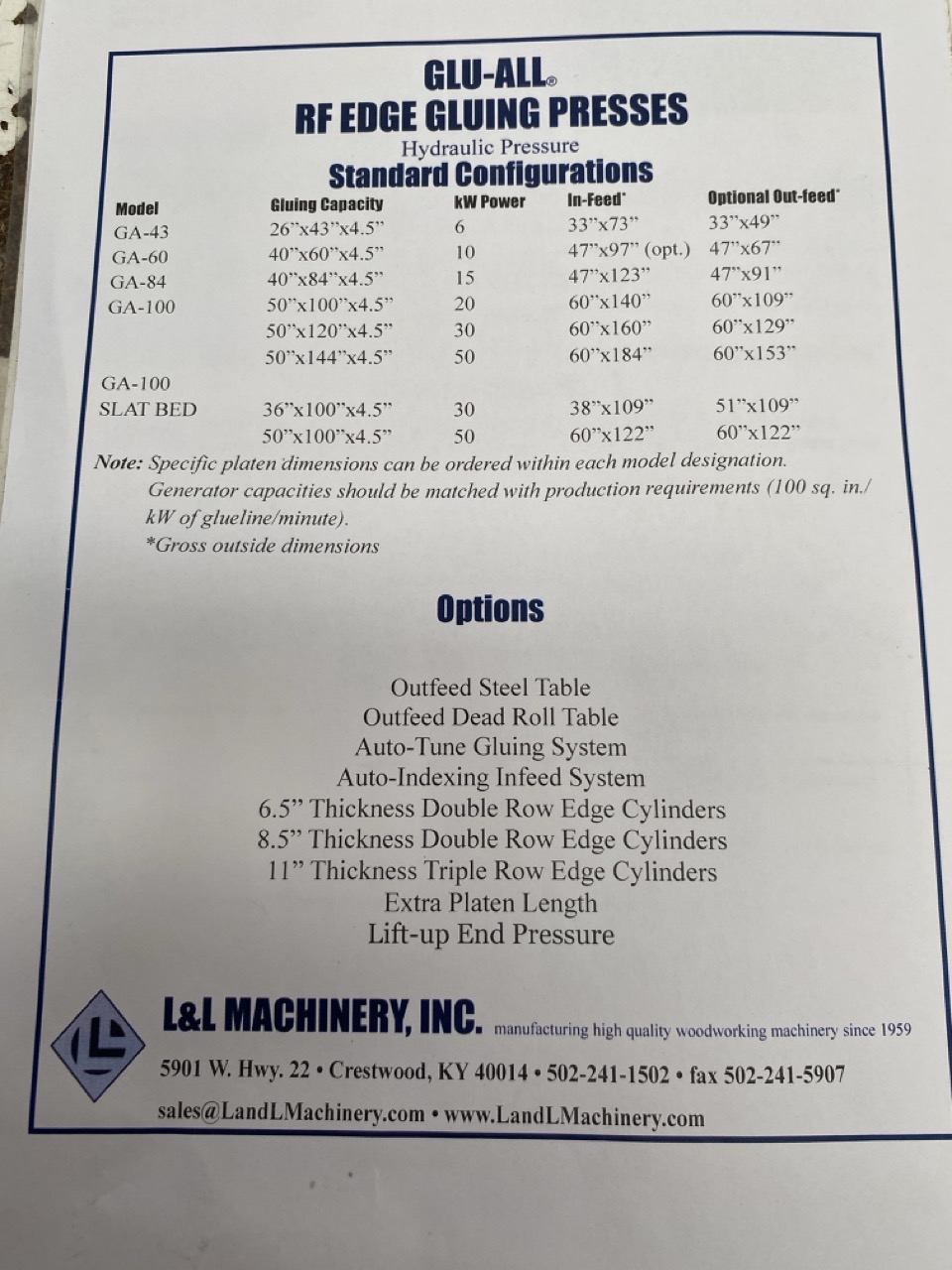 Usato L&L Machinery Inc GLU-ALL Pressa per listellare ad alta frequenza, piano mm. 2700x1300