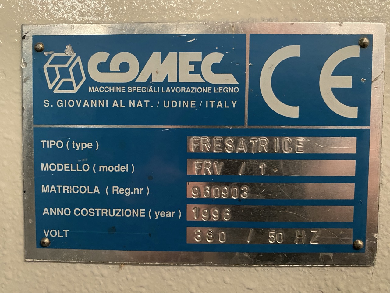 Usato 1996 Comec FRV / 1 Fresatrice toupie