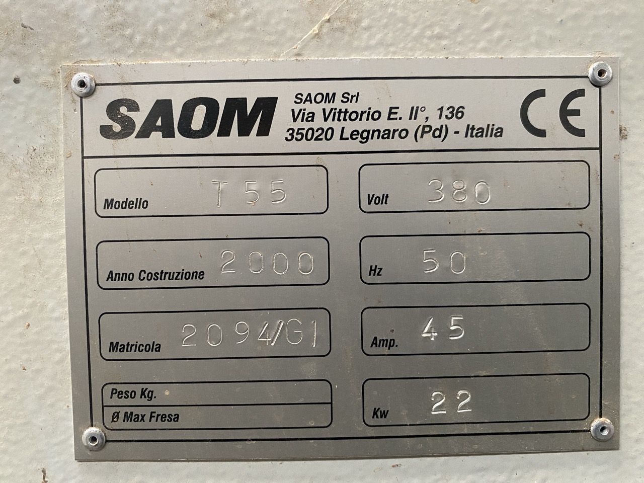 Usato 2000 SAOM T55 Pantografo CNC usato, non collaudato, come visto e piaciuto.