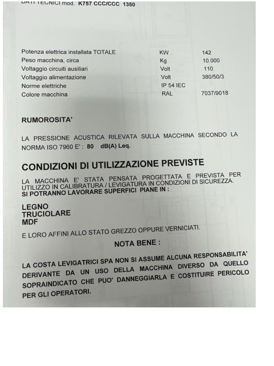 Usato 1999 Costa K757 CCC CCC 1350 Linea di calibratura a 3 rulli superiori e 3 rulli inferiori, larghezza tappeto mm. 1350