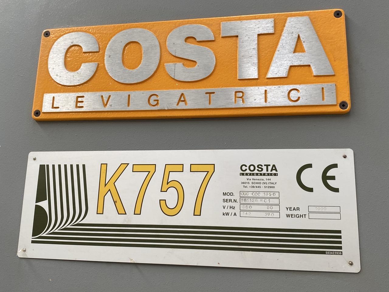 Usato 1999 Costa CCC CCC 1350 Linea di calibratura a 3 rulli superiori e 3 rulli inferiori, larghezza tappeto mm. 1350