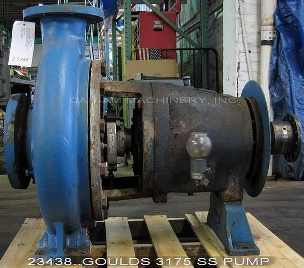 Used Goulds 3175 Pump, 6X8X18, 5-Vane Impeller, 16" Impeller Diameter, Ss Casing, Ss Impeller, Ss Stuffing Box, Ss Suction Side Plate, Mechanical Seal #23438