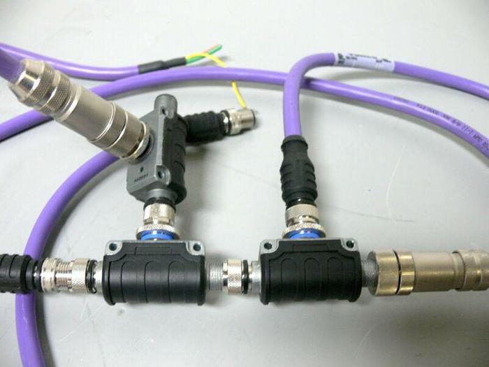 Used Lot of 3 - 3-way 5-pin Connectors w/ 4 Turck Profibus Type 455 Cables