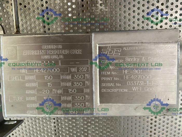 Used Allegheny Bradford  Stainless Steel Shell and Tube Heat Exchanger 6.3 Sq. Ft