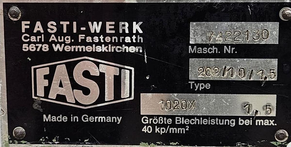 Gebraucht Schwenkbiegemaschine Fasti 204-10-2