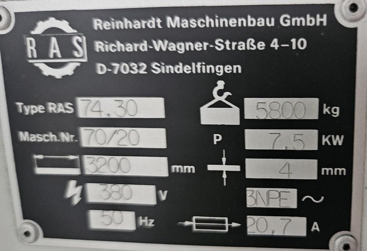 Gebraucht Hydraulische Schwenkbiegemaschine RAS 74.30