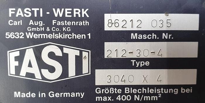 Gebraucht Schwenkbiegemaschine Fasti 212-30-4